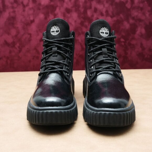 Timberland Women Greyfield Black Canvas Patent Leather Lace-up Stomp Boots sz 7 - Picture 2 of 8